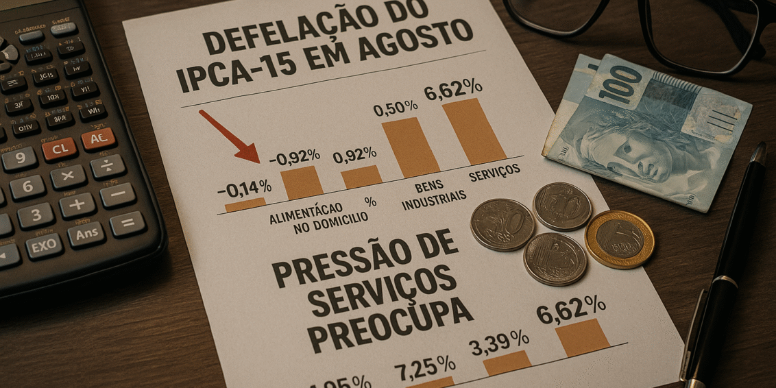 IPCA-15 tem deflação em agosto, mas pressão de serviços preocupa e limita otimismo